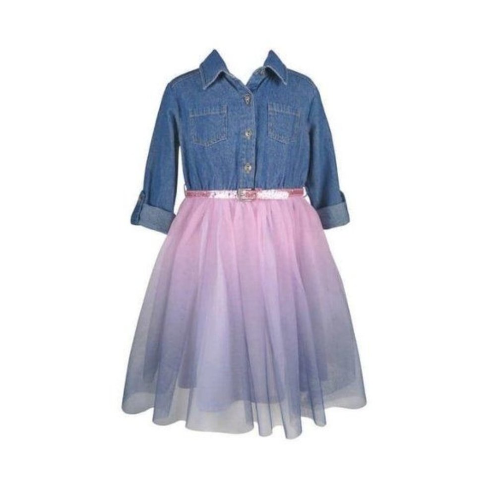 💣 LAST ONE! 💣 Zunie Kids' Denin Top Ombre Dress - Pink/Blue - Picture 5 of 5